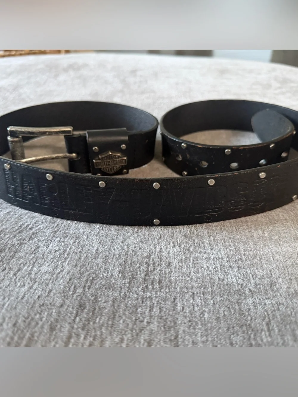 Harley Davidson Men's Silver Studded Black Leather Motorcycle Biker Belt Size 42